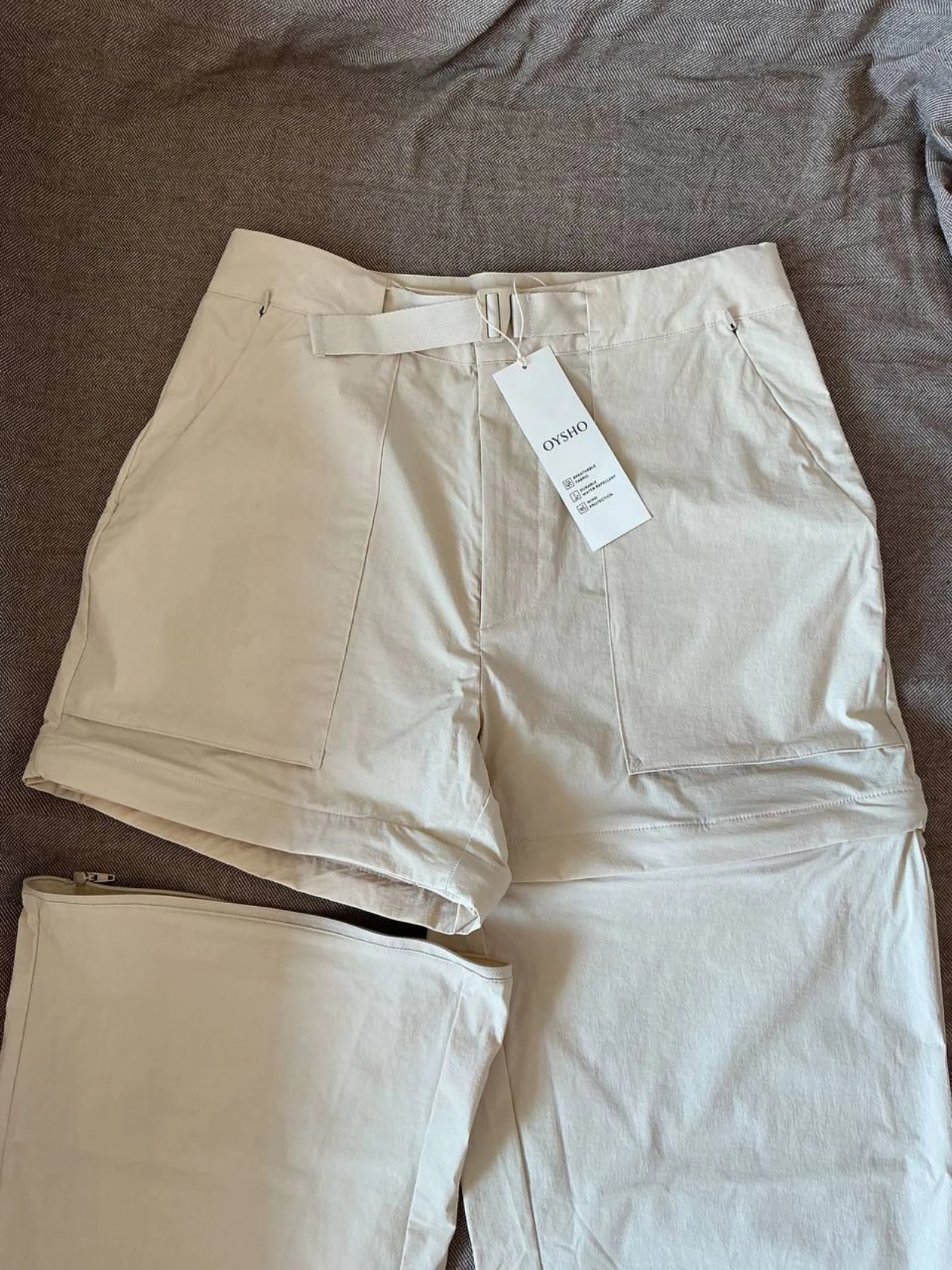 Calça de caminhada feminina conversível em short Oysho bege Tamanho M – photo 9